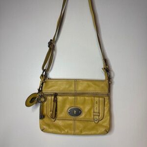 Vintage Fossil Yellow Leather Maddox Shoulder Cross Body Bag Purse Crossbody